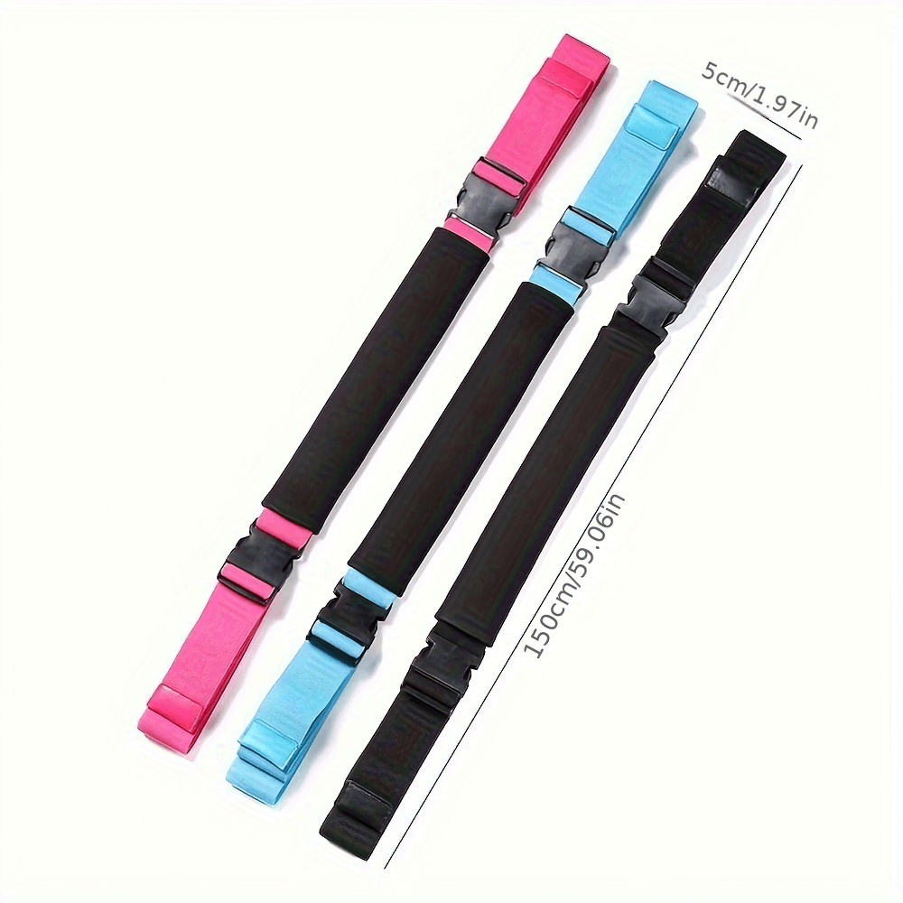 Elastic stretch belt for strength training in pink, blue, and black, perfect for yoga and dance flexibility exercises.