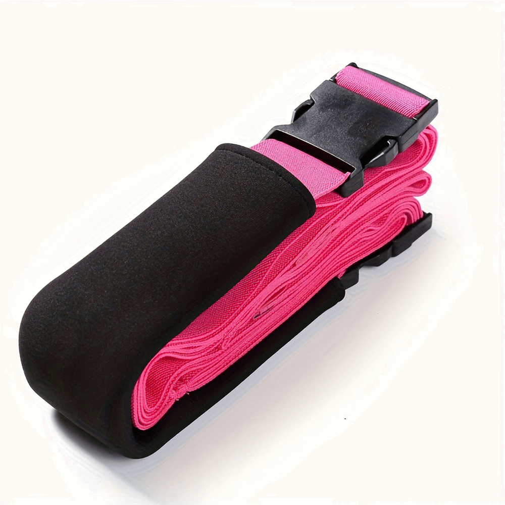 Elastic stretch belt for flexibility training in pink, with adjustable buckle, perfect for yoga, dance, and strength exercises.