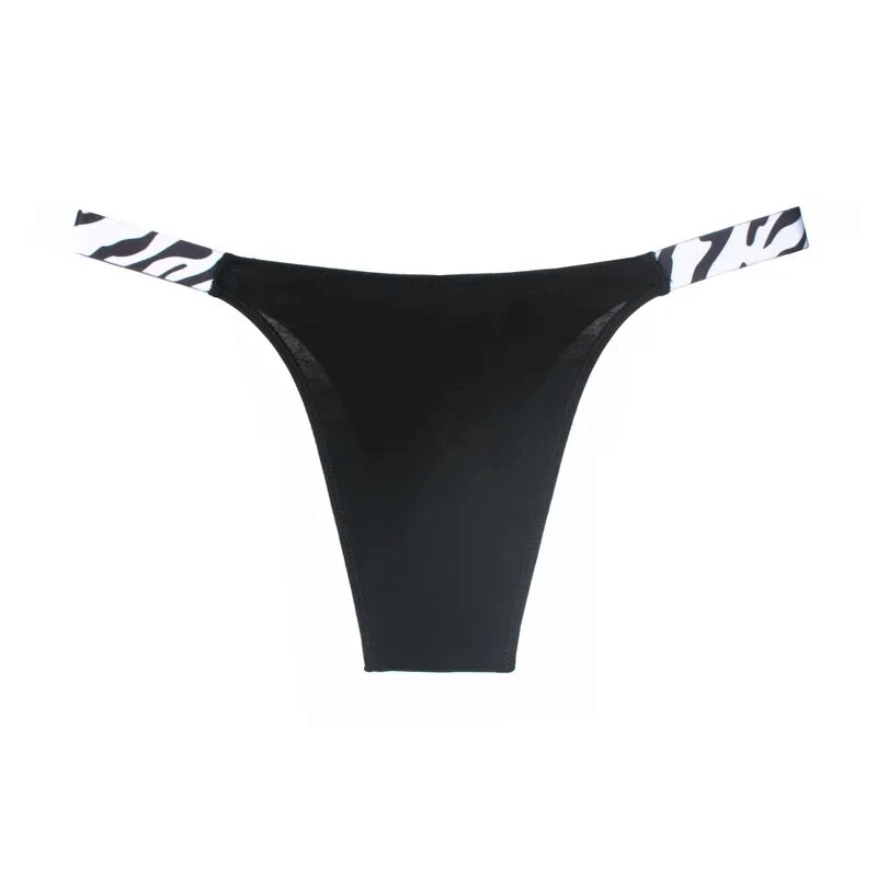 Elastic stylish women's thongs with zebra side print, low-rise G-string, SF1605, black underwear for women.