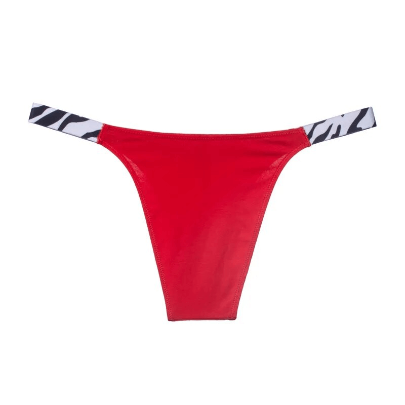 Elastic stylish women's thongs with side print, red G-string panties, low-rise design, cotton-polyester blend underwear - SF1605.