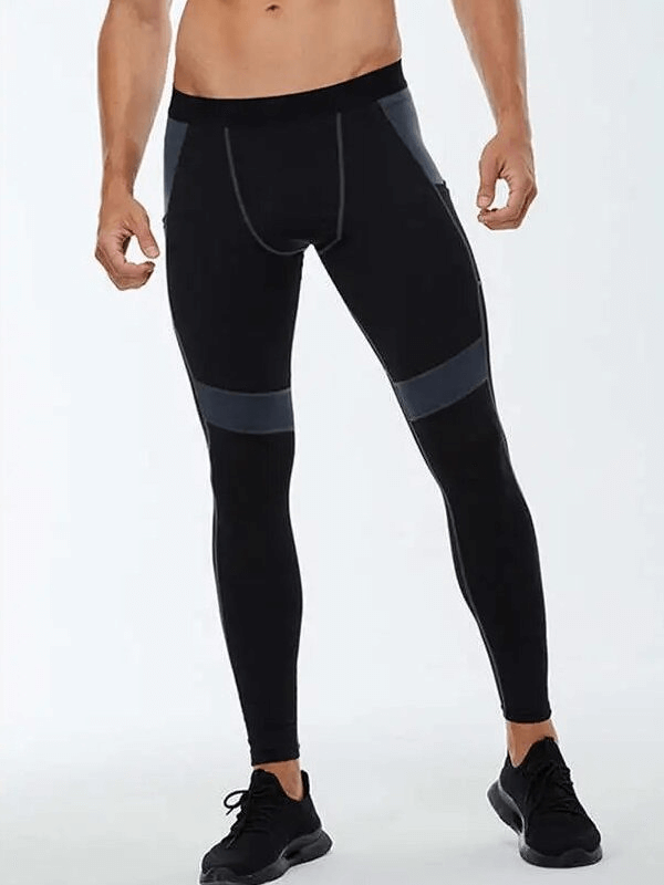 Elastic tight men's leggings with side pocket for training, SF1569, quick-drying and breathable for running and sports.