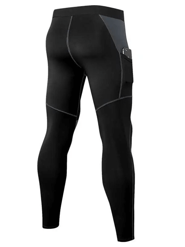 Alt Tag: Black men's leggings with side pocket for training, full-length, breathable fabric, ideal for running and sports. Model SF1569.
