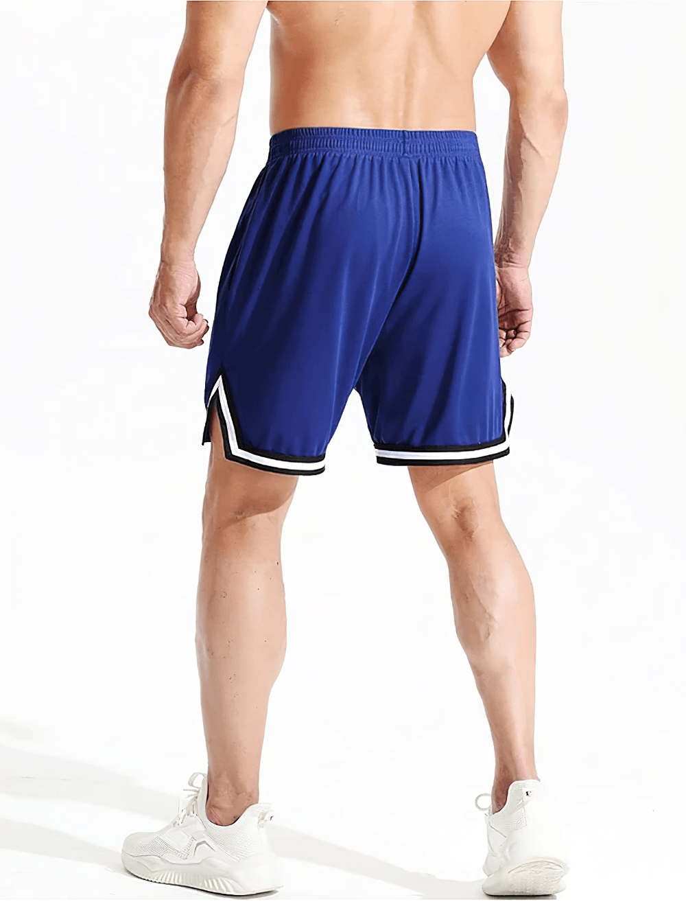 Alt Tag: Elastic Waist Gym and Jogging Basketball Shorts - SF4449 men’s blue athletic training shorts with elastic drawstring waist