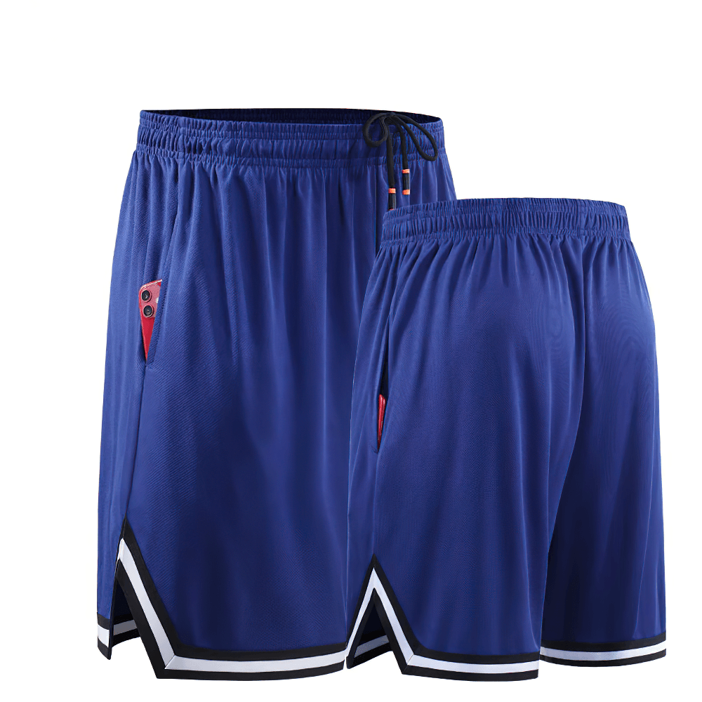 Alt Tag: Elastic Waist Gym and Jogging Basketball Shorts - SF4449 blue mens athletic training shorts with elastic drawstring waist, side pockets