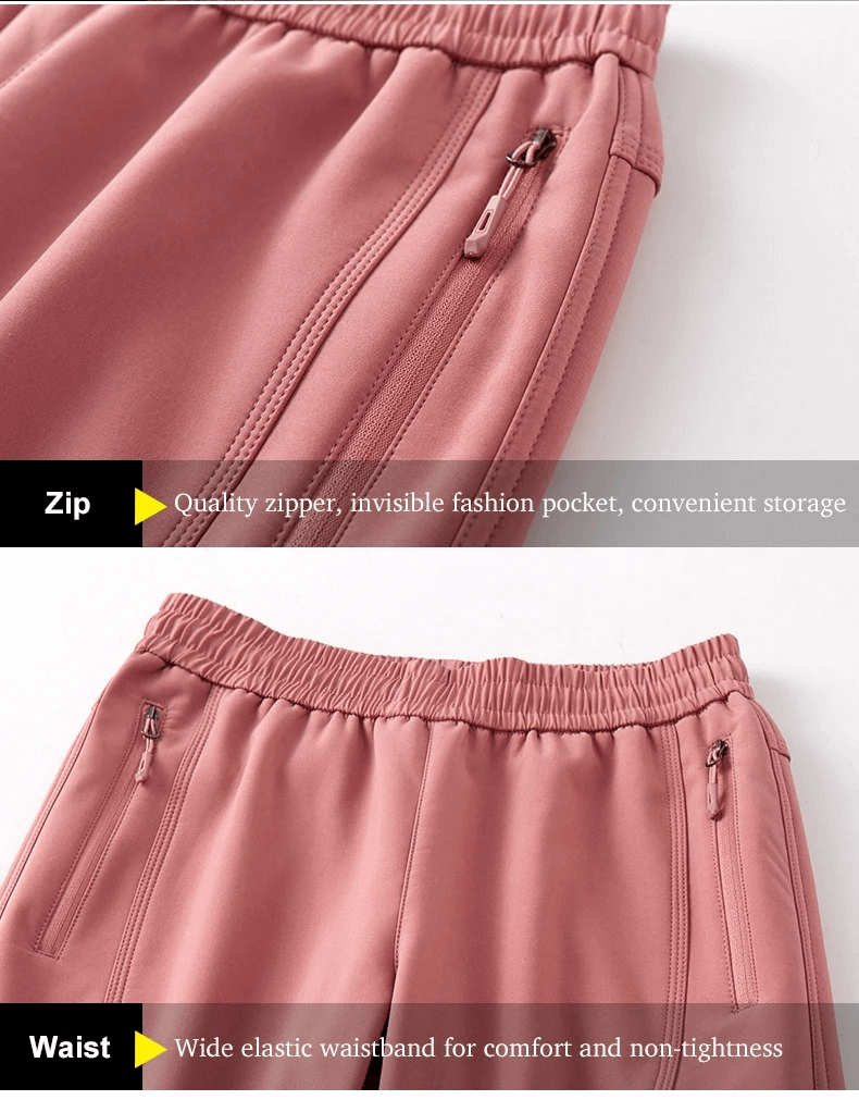Elastic waist outdoor pants with quality zipper and invisible pocket for trekking and skiing. Durable, flexible, insulated, waterproof.