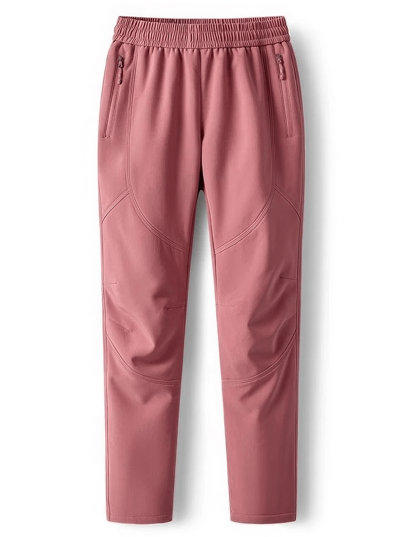 Pink elastic waist outdoor pants for trekking, made of polyester and spandex with thermal insulation and waterproofing, model SF2007.