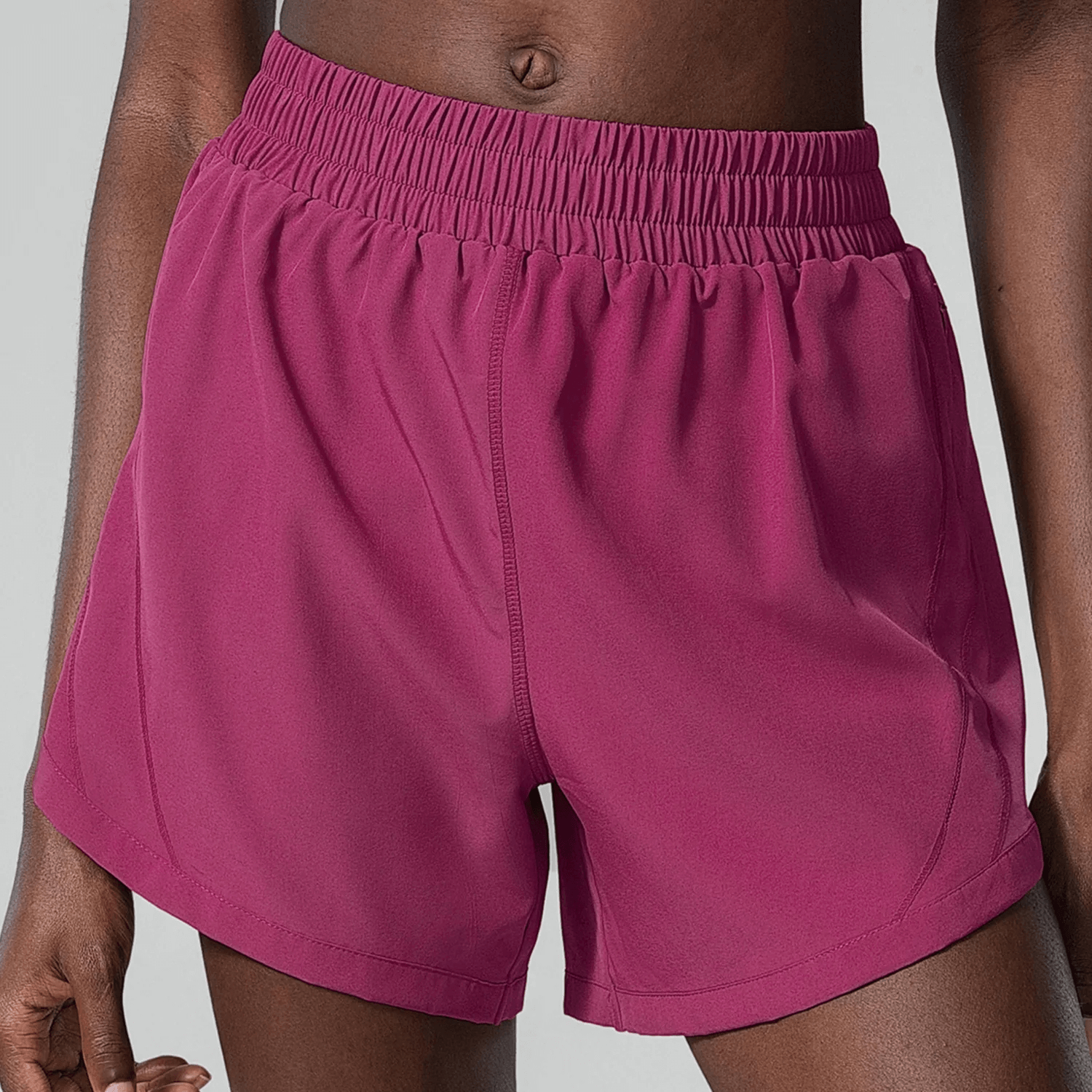 Active Wear Elastic Waist Shorts with Pocket in Berry - Perfect for Gym and Casual Outings