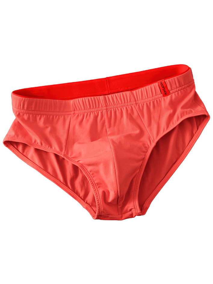 Elastic Waist Solid Color Cotton Mens Briefs in vibrant red hue, showcasing comfortable casual design perfect for everyday wear.