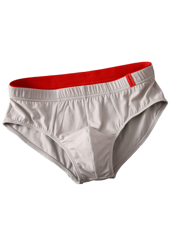 Elastic Waist Solid Color Cotton Mens Briefs with red waistband, comfortable and breathable casual underwear, SF1407
