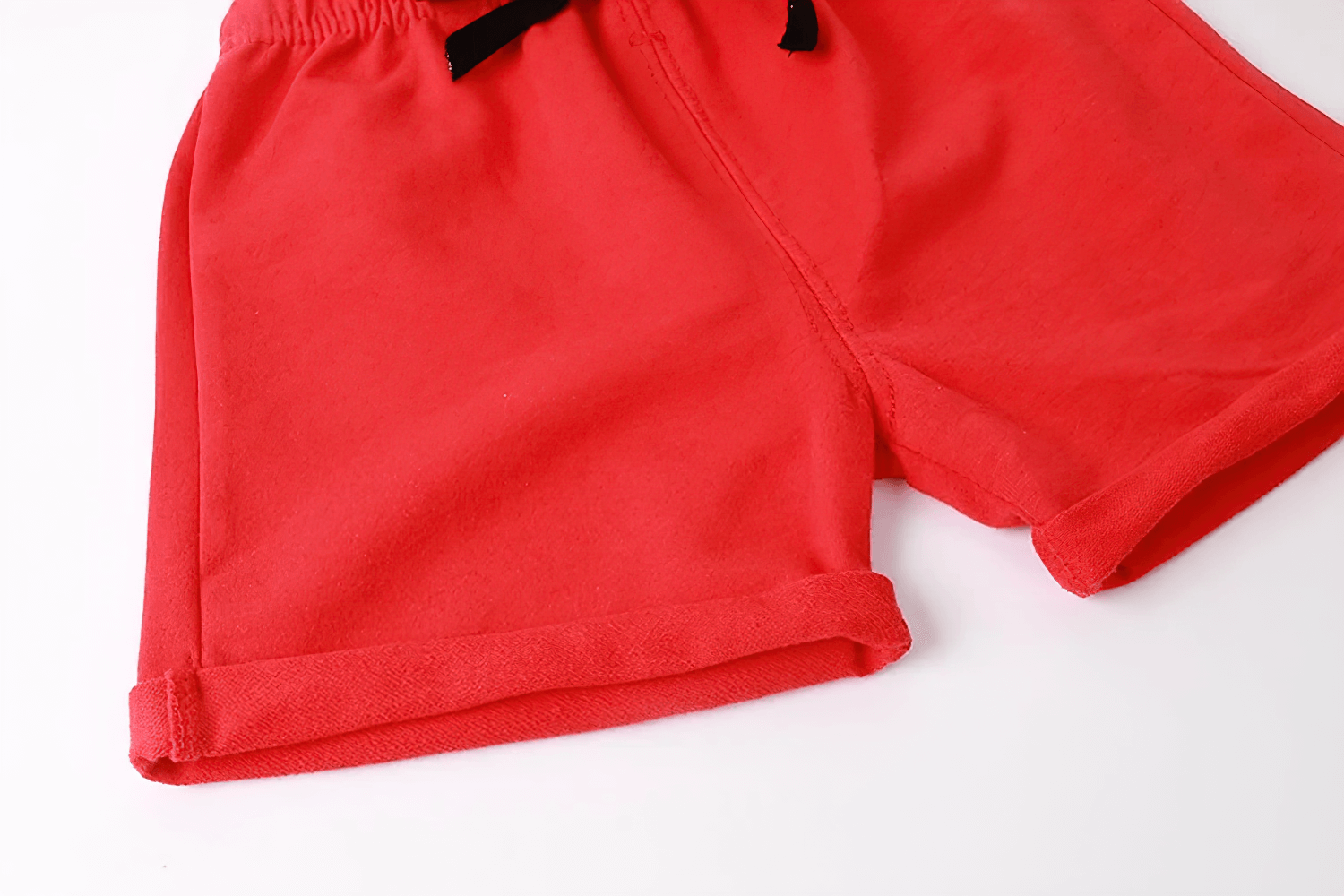 Bright red Elastic-Waist Solid Shorts With Drawstring Detail - SF3725 for kids, showcasing soft cotton fabric and rolled hem.