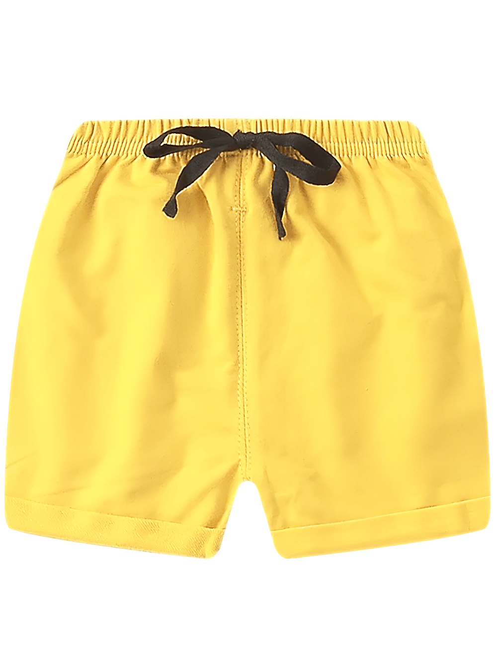 Elastic-Waist Solid Shorts With Drawstring Detail - SF3725 in bright yellow color for kids' daily wear and play.