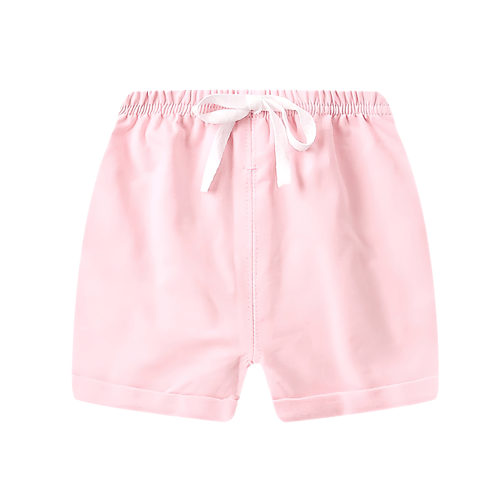 Elastic-Waist Solid Shorts With Drawstring Detail - SF3725 in soft pink cotton for kids' comfortable playwear.