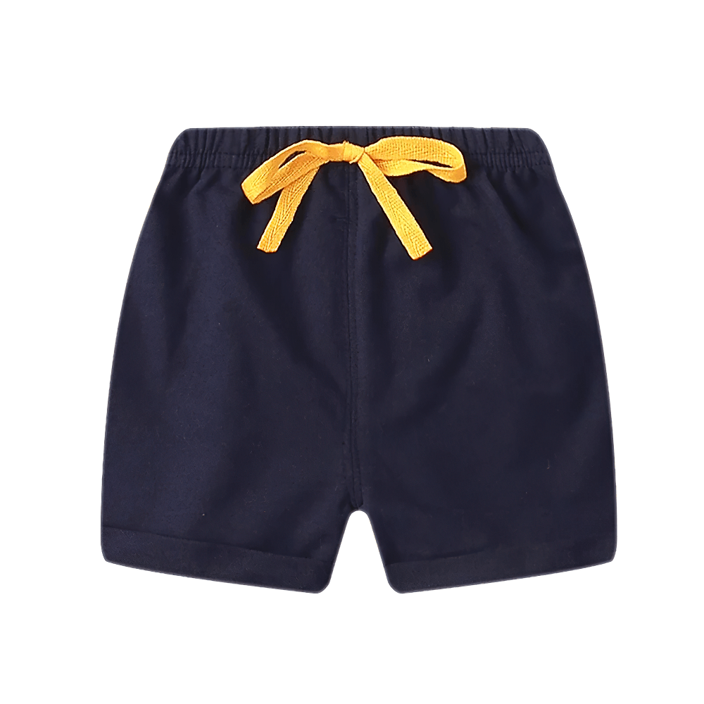 Elastic-Waist Solid Shorts With Drawstring Detail - SF3725 navy kids' shorts with yellow drawstring for play and daily wear.