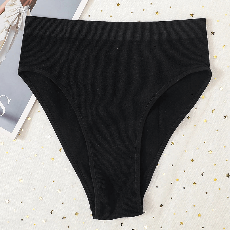 Elegant black high waist women's cotton briefs on a starry background, showcasing comfort and style, SF2179.