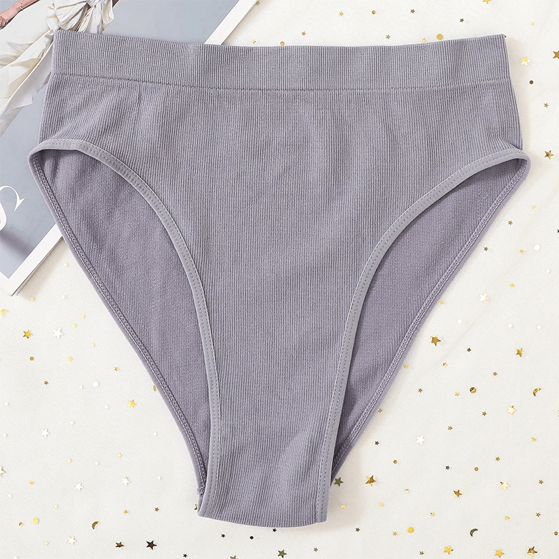 Gray high-rise cotton briefs for women with seamless design, showcasing comfort and elegance for everyday wear.