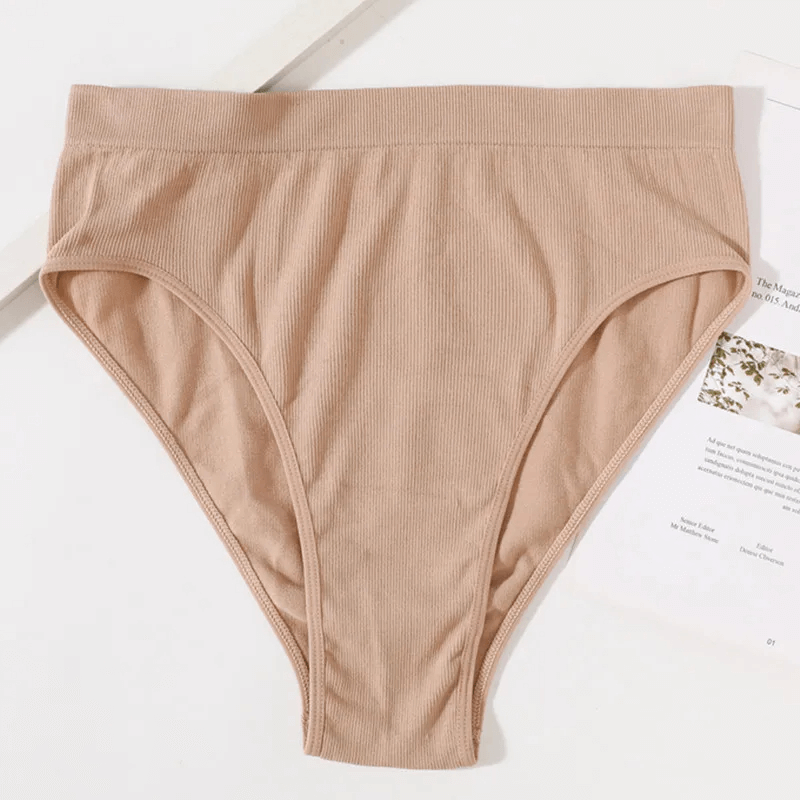 Elastic Women High Waist Cotton Briefs SF2179 in solid color on white background, high-rise and breathable design for everyday wear.