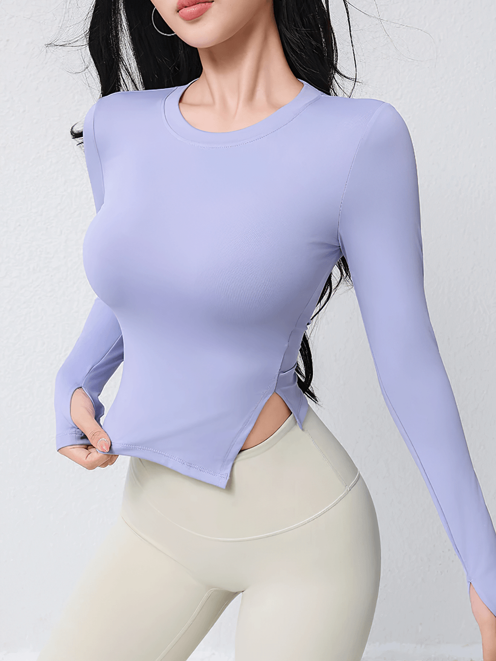 Elastic Women Long Sleeve Breathable Workout Top - SF4196 in purple, showcasing stylish design with enhanced flexibility for active wear.