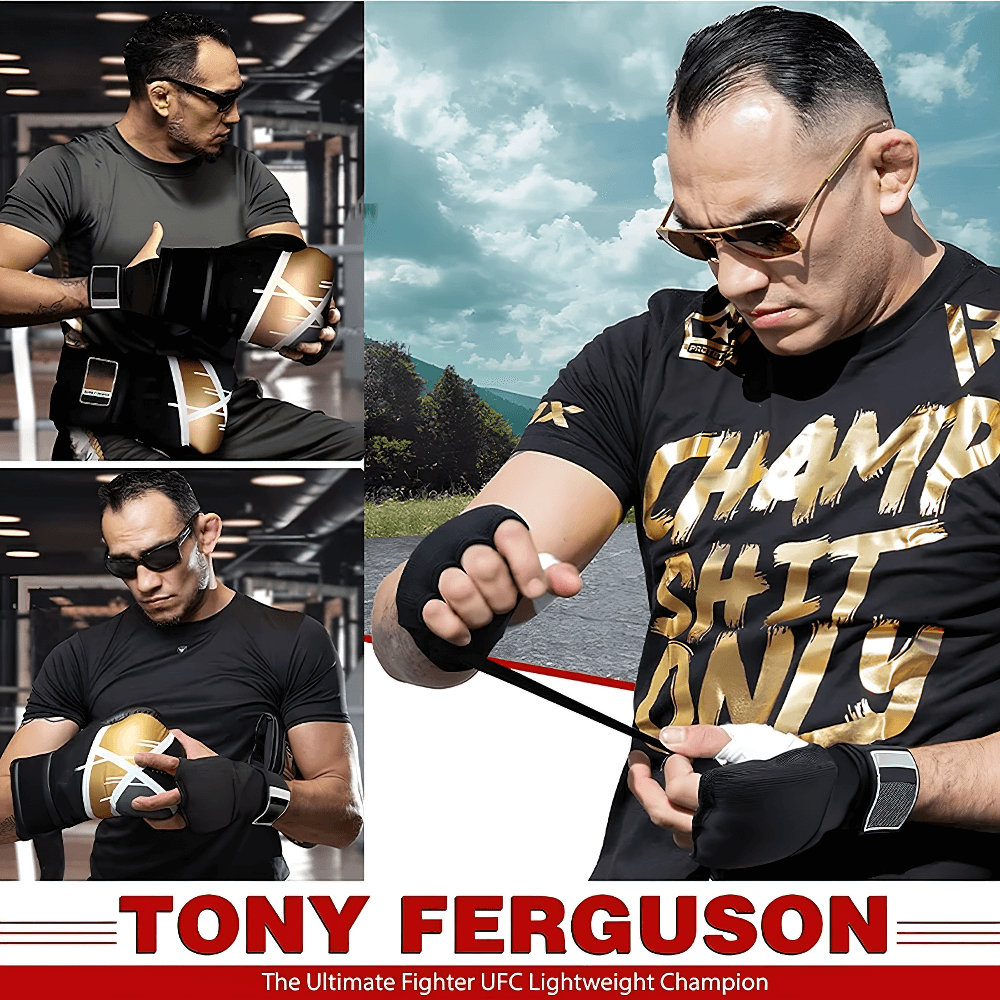 Man practicing MMA boxing moves with hand wraps in training montage.