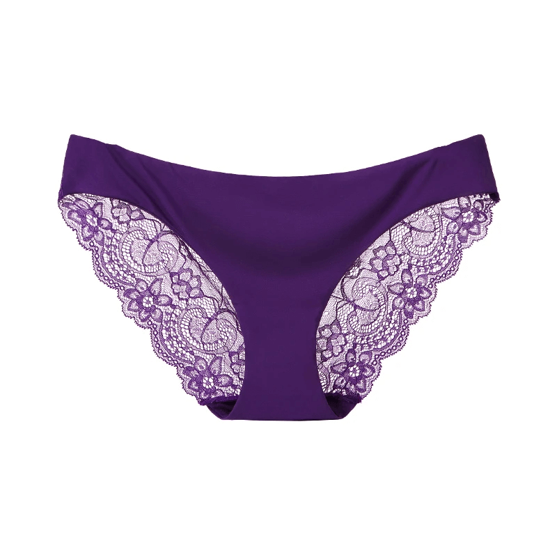 Purple lace-trimmed women's panties for a chic and stylish fit, featuring delicate lace detailing for a touch of elegance and charm.