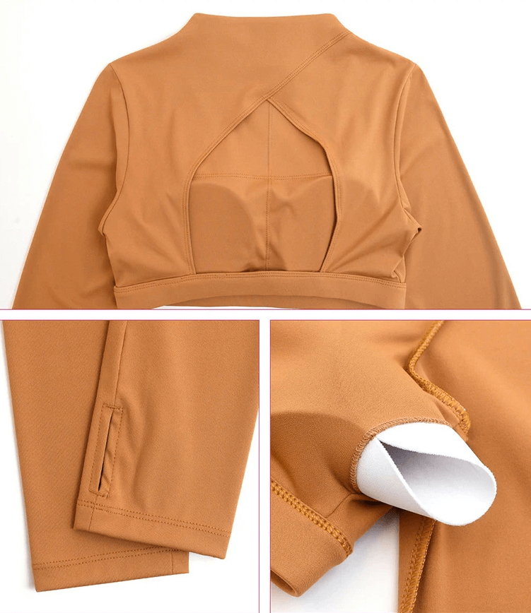 Elegant Women's Cut-Out Back Yoga Top SF2104, showcasing stylish earth tone with unique design for optimal movement and breathability.