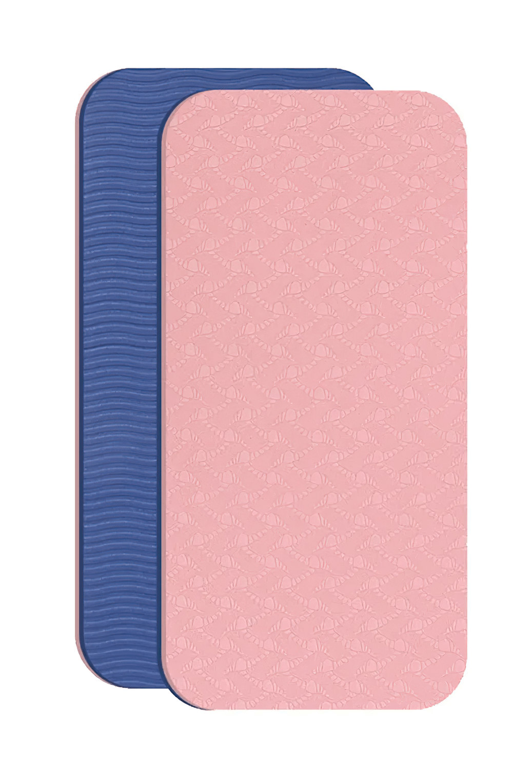 Pink and blue embossed elbow and knee mats for portable workout and yoga support, anti-slip, durable foam.