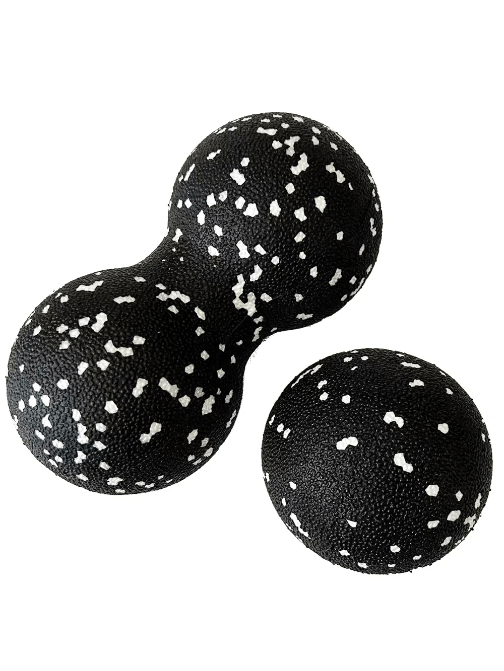Dual-ball EPP massage set for foot and cervical relief in black and white, ideal for deep tissue massage, yoga, and fitness routines.
