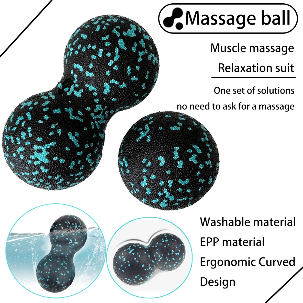 EPP dual-ball massage set for foot and cervical relief, featuring black and teal ergonomic design, ideal for yoga and fitness.