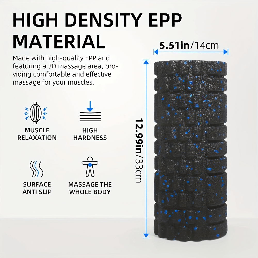 Ergonomic 3D textured foam massage roller for deep tissue, high density EPP material, ideal for Pilates and muscle relief.