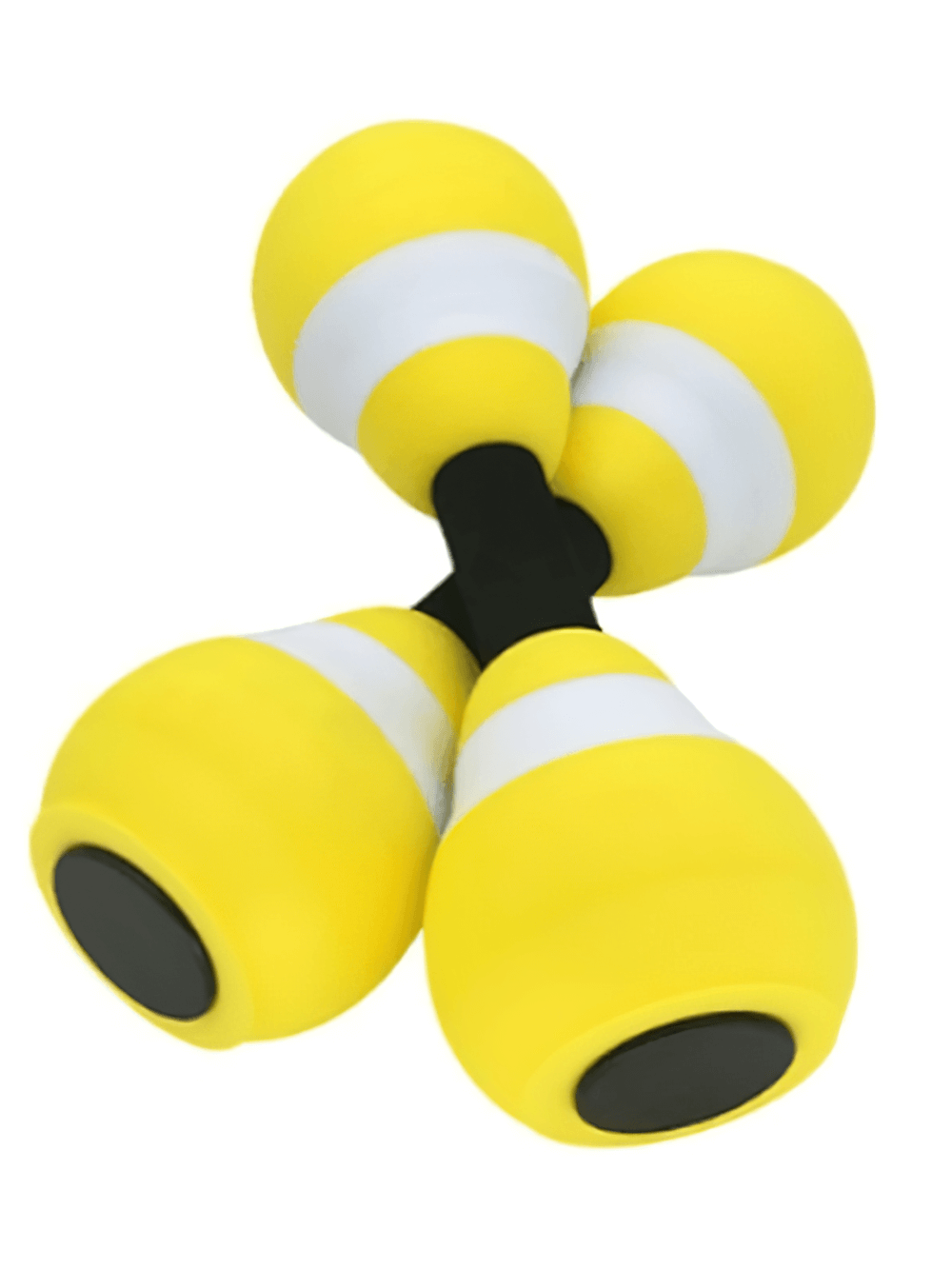 Bright yellow EVA foam aquatic dumbbells for pool exercises and floating workouts.
