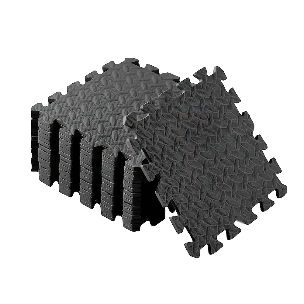 EVA Foam Exercise Mats for Gym Flooring and Yoga - SF3474, interlocking black tiles, non-slip surface for fitness and aerobics.