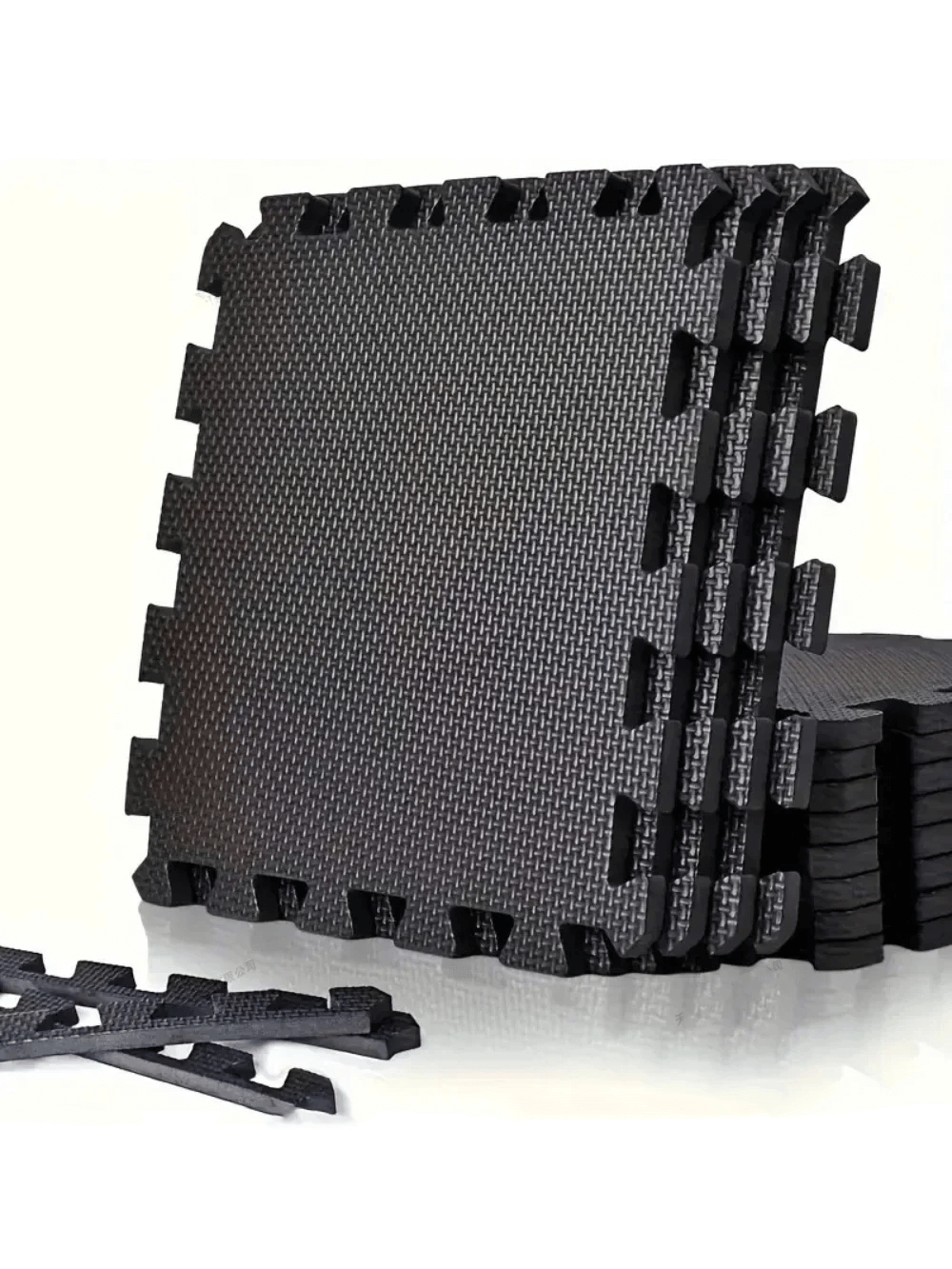 EVA Foam Interlocking Floor Mats for Home Flooring - SF3480, durable puzzle tiles for gyms and playrooms, stack of black mats