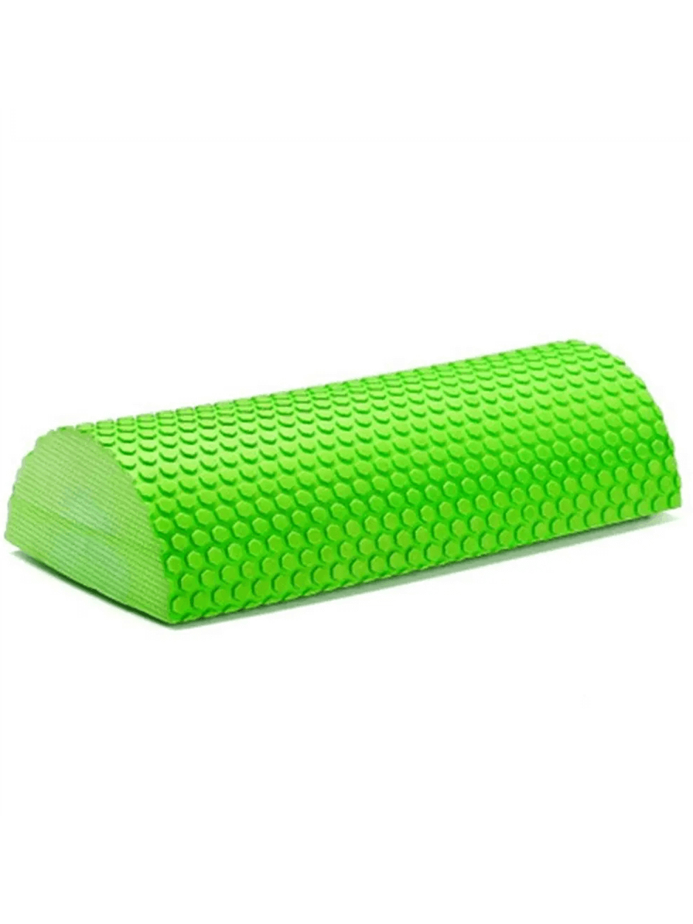 Vibrant green curved massage roller with textured surface for muscle relief and exercise