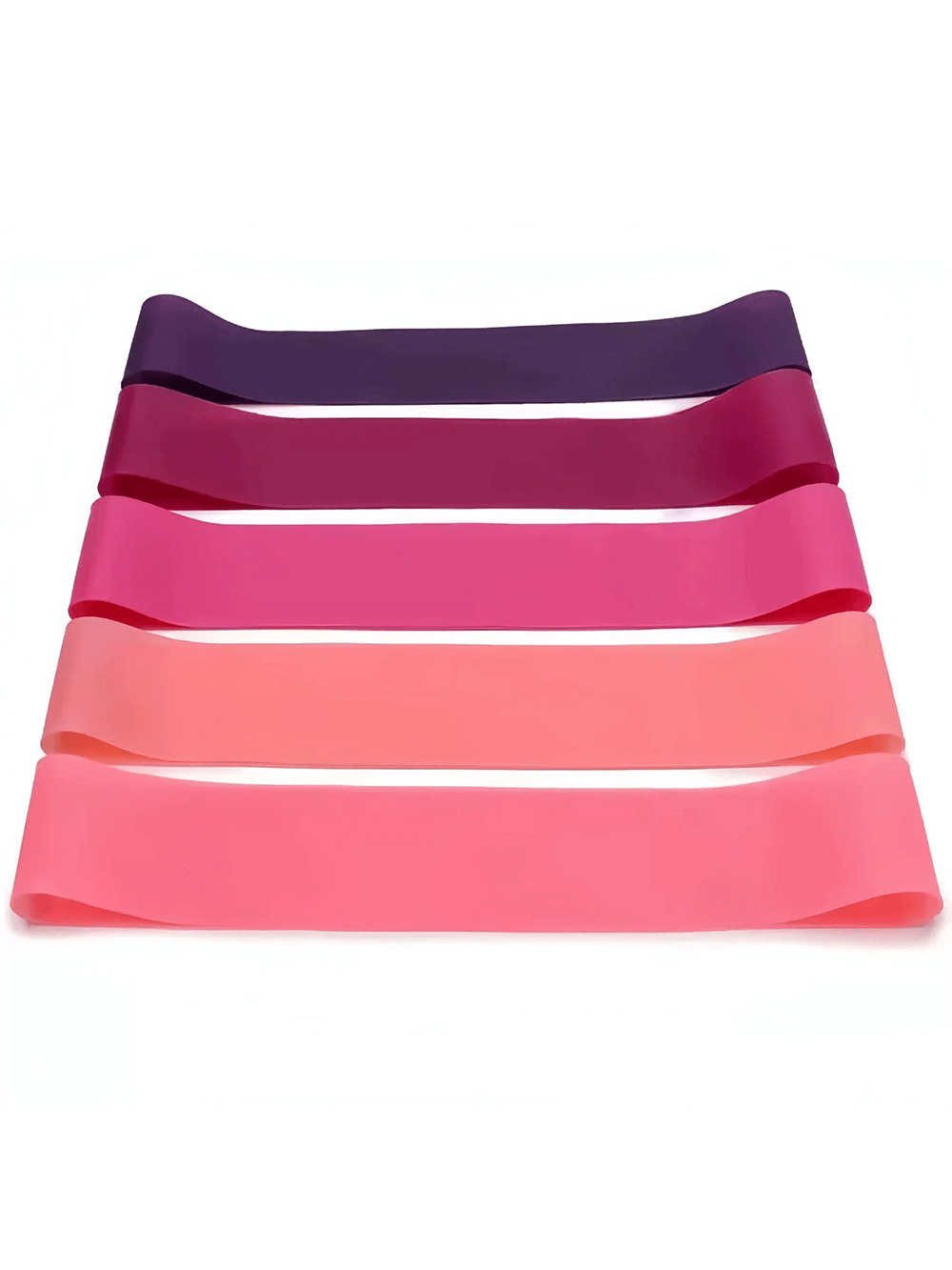 Set of five colorful exercise loop resistance bands for gym and home workouts, ideal for fitness, strength training, yoga, and pilates.