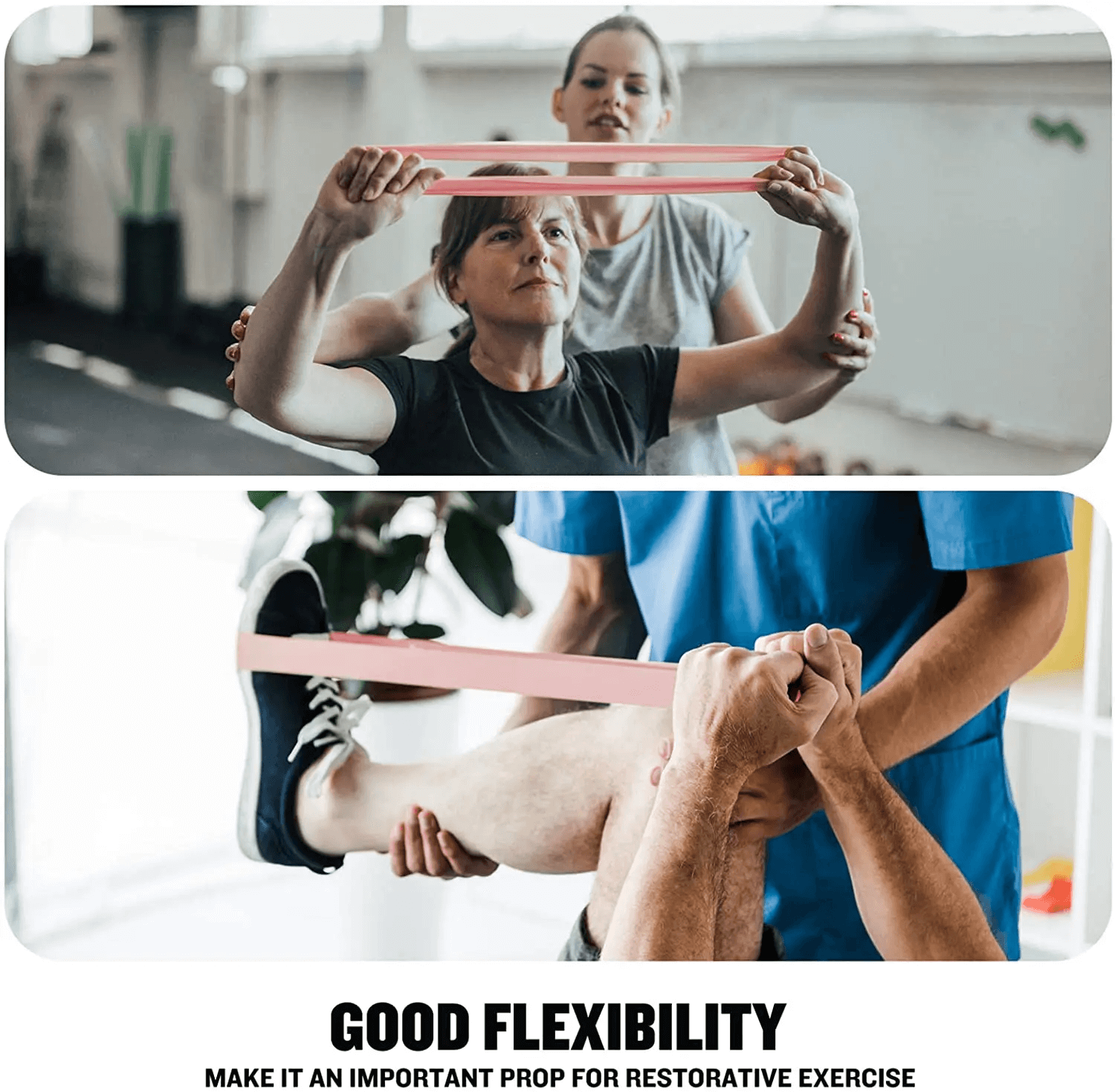 Resistance loop bands for flexibility, ideal for yoga, pilates, leg training, and rehabilitation exercises.