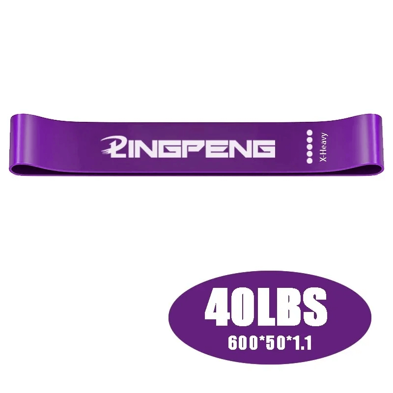 Purple 40lbs resistance loop band for yoga, pilates, and leg training, labeled RINGPENG, ideal for strength and flexibility exercises.