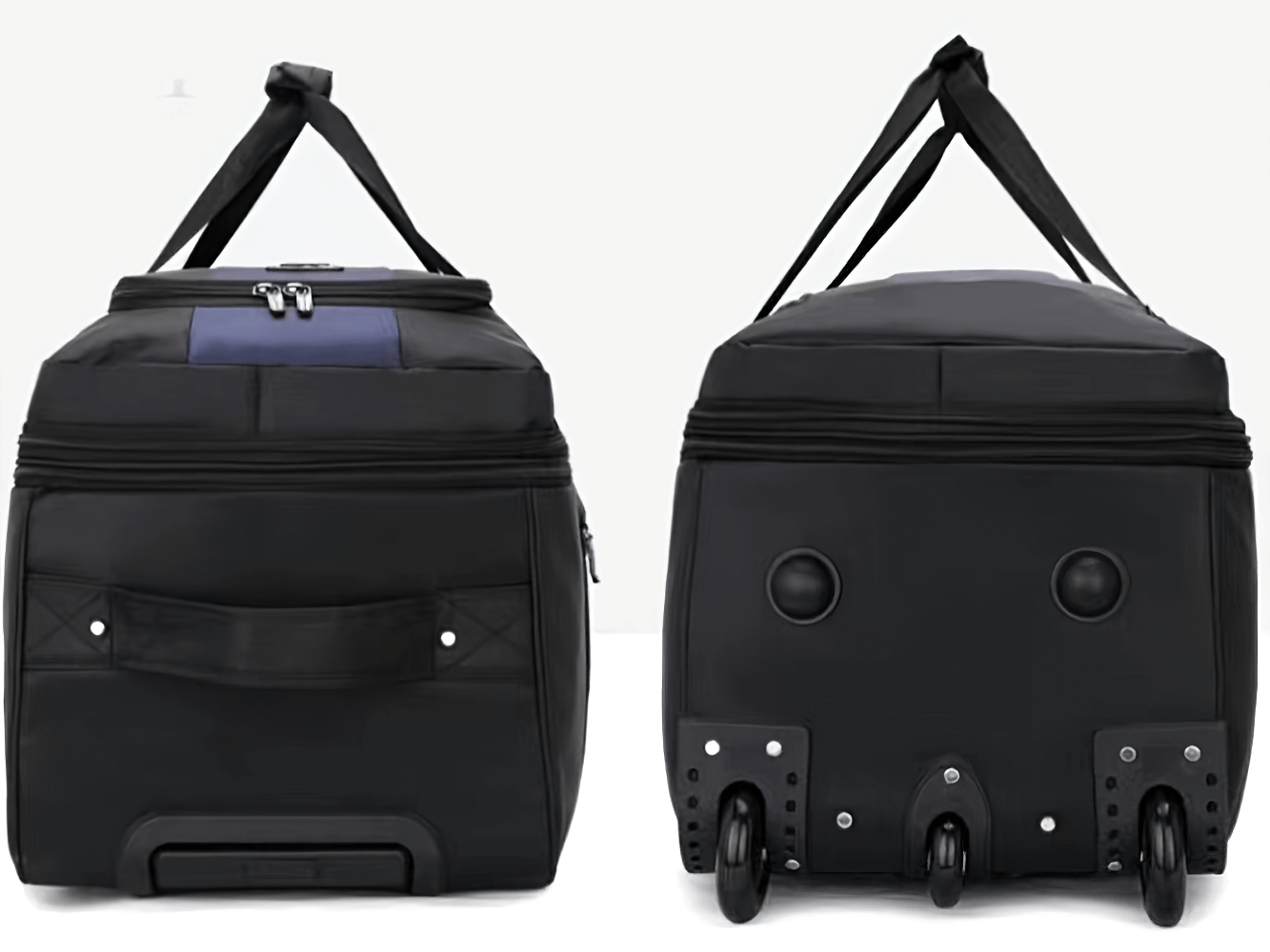 Expandable travel suitcase on wheels, SF2667, showing front and back, featuring telescoping handle and wheels for easy mobility.