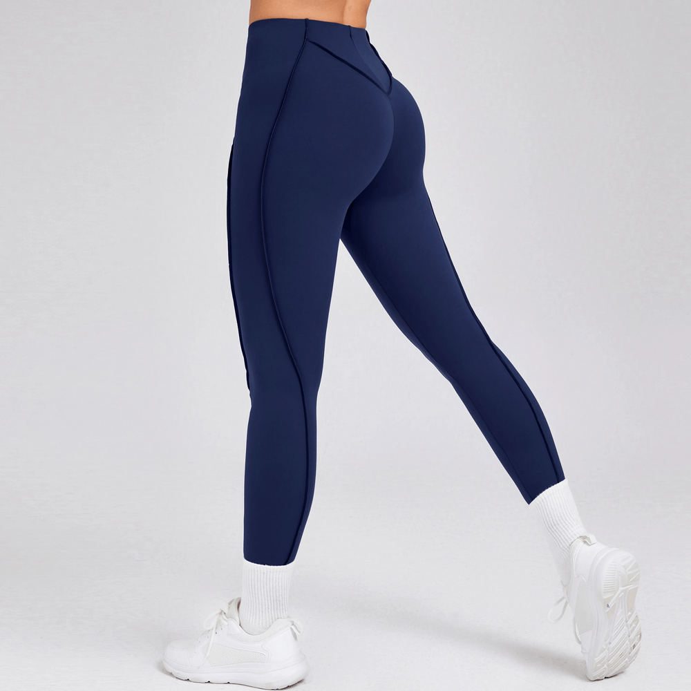 Exposed Seam High Waist Yoga Leggings - SF4056 showing side view showcasing squat proof athletic fit and seamless design