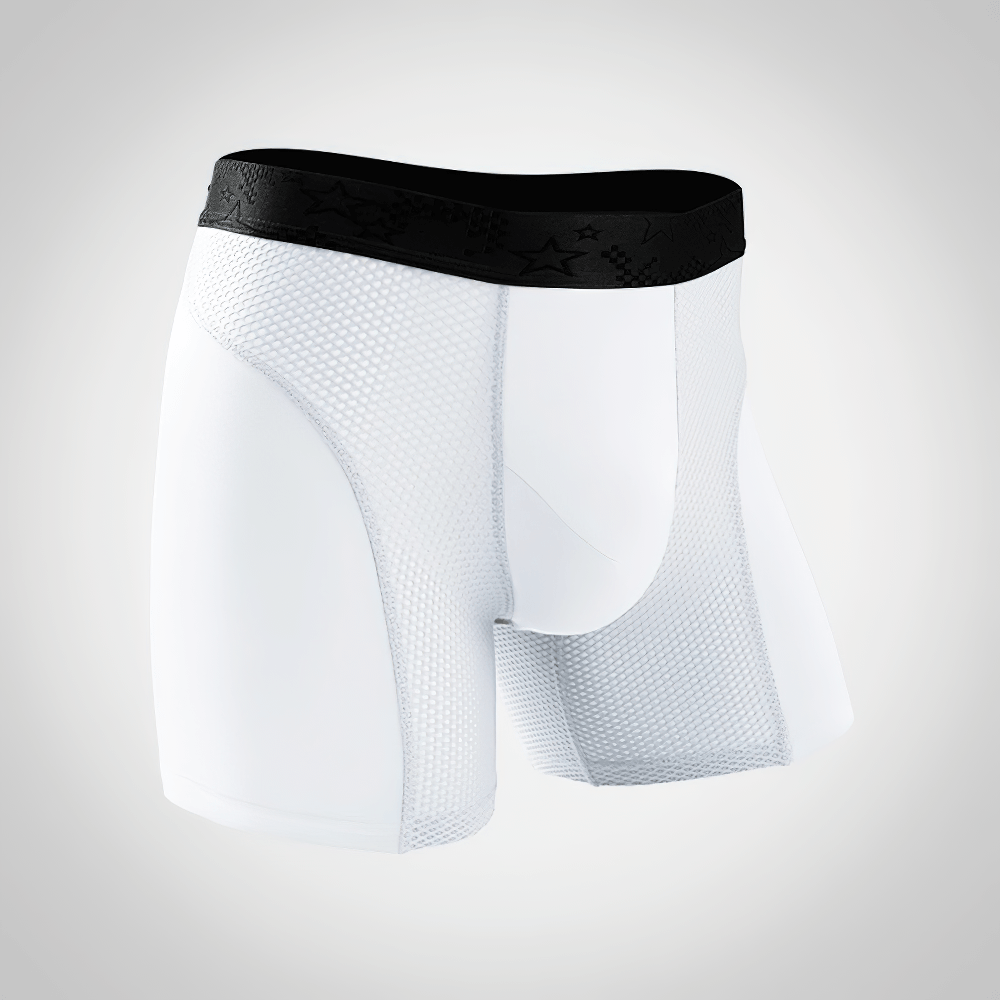 Extra Long Men's Sports Boxer Briefs with Mesh - SF4671 in white, featuring mesh panels and a secure waistband.