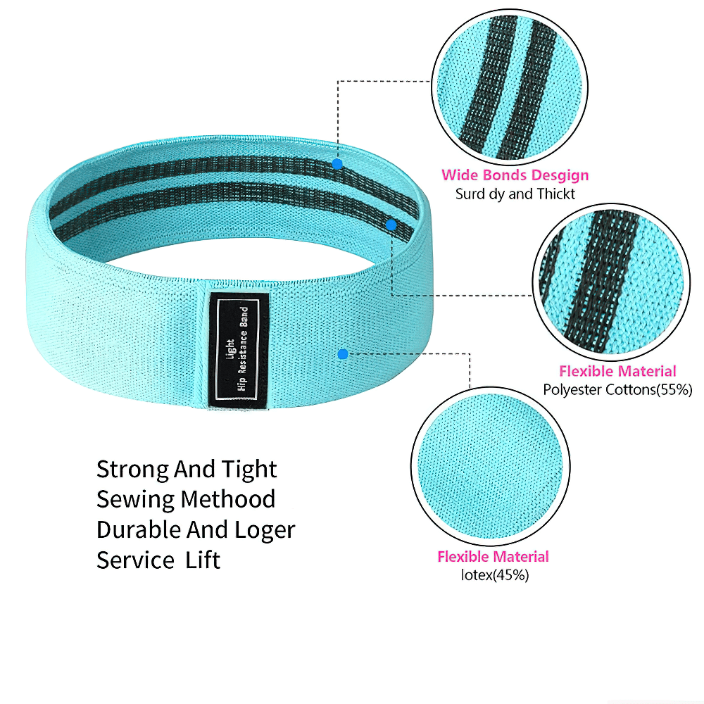 Blue non-slip fabric resistance band with tight sewing, wide design for glute and leg workouts, made from durable elastic materials.