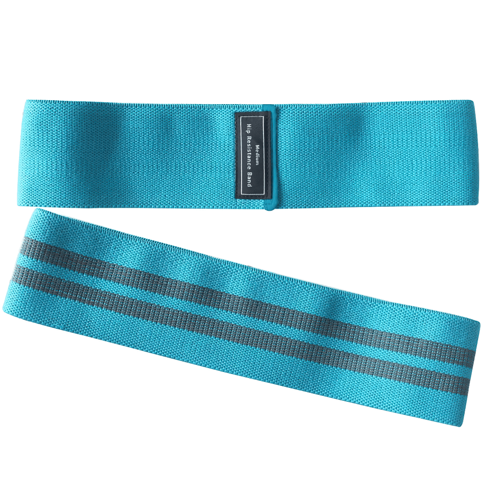 Blue fabric hip resistance bands for glute and leg workouts, non-slip, durable and perfect for yoga, pilates, and gym sessions.