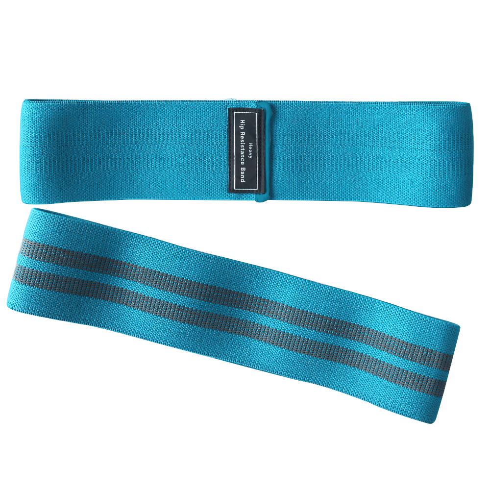 Blue non-slip fabric hip resistance bands for glute training and fitness workouts.