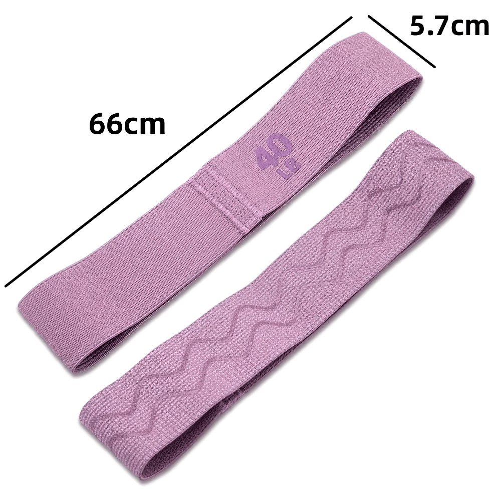 Purple fabric resistance bands with 40LB strength, 66cm length for yoga and Pilates. Durable and versatile for home workouts.