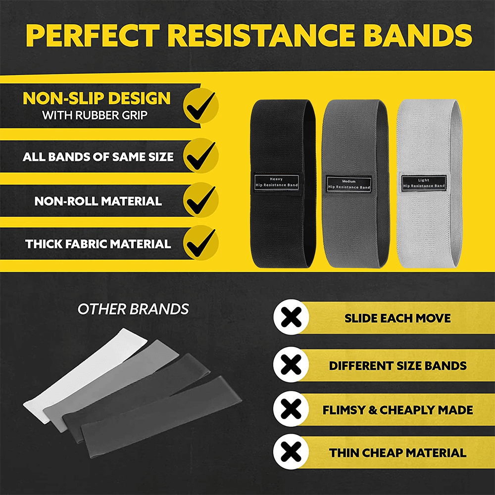 Fabric resistance hip bands with non-slip design and thick material display benefits over flimsy alternatives.