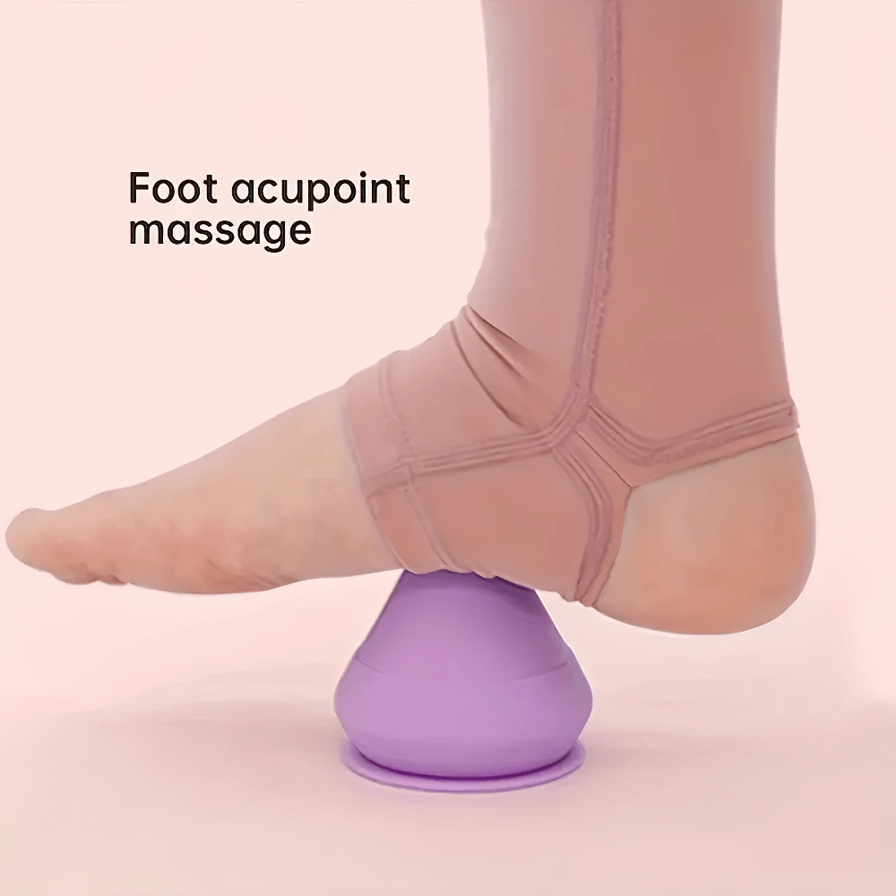 Person using fascia cone massager for foot acupoint massage, enhancing muscle relaxation and stress relief with ergonomic design.
