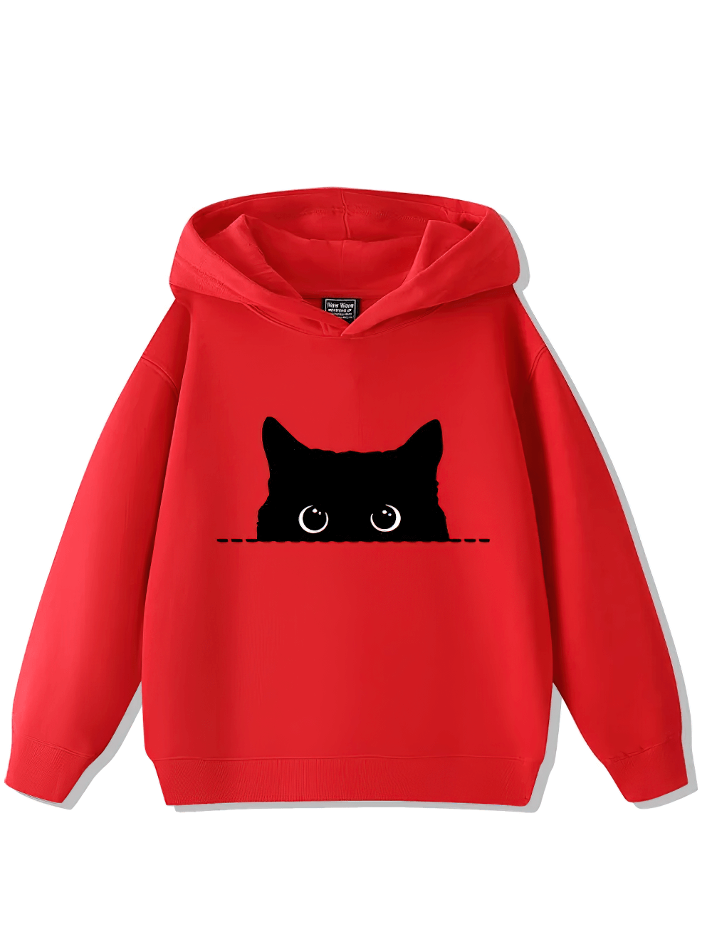 Fashion Cute Peeking Black Cat Print Hoodie - SF3625 in red with playful black cat graphic.