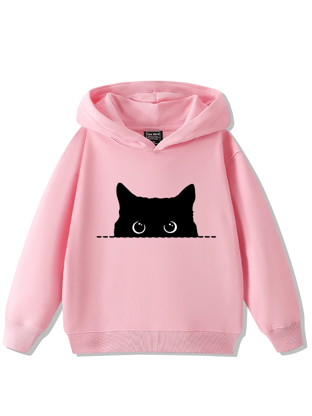 Fashion Cute Peeking Black Cat Print Hoodie - SF3625 in pink, perfect for cat lovers seeking cozy and playful streetwear.