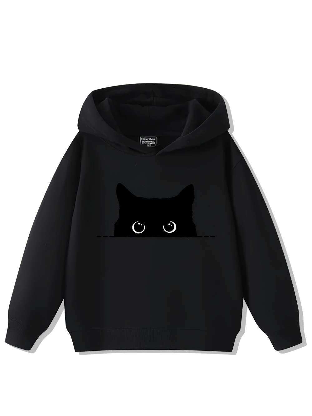 Fashion Cute Peeking Black Cat Print Hoodie - SF3625 in black, featuring a charming cat graphic peeking from the front.