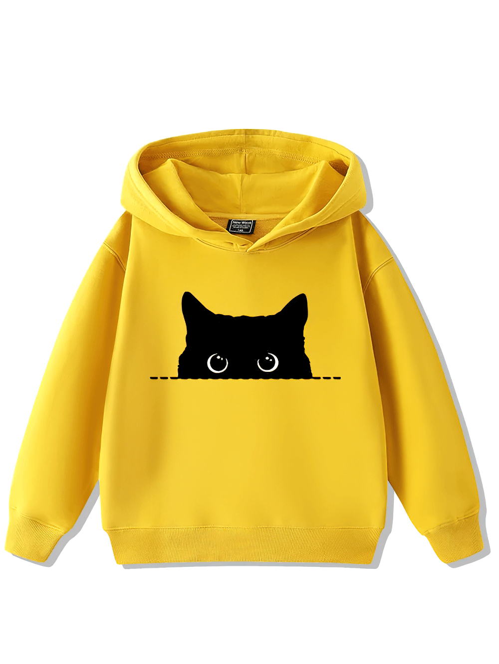 Fashion Cute Peeking Black Cat Print Hoodie - SF3625 in yellow with adorable cat design peeking from the front.