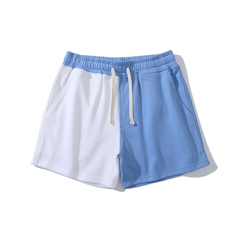 Men's elastic waist cotton shorts, two-color design, mid-waist drawstring, breathable and stylish, perfect for diverse activities.