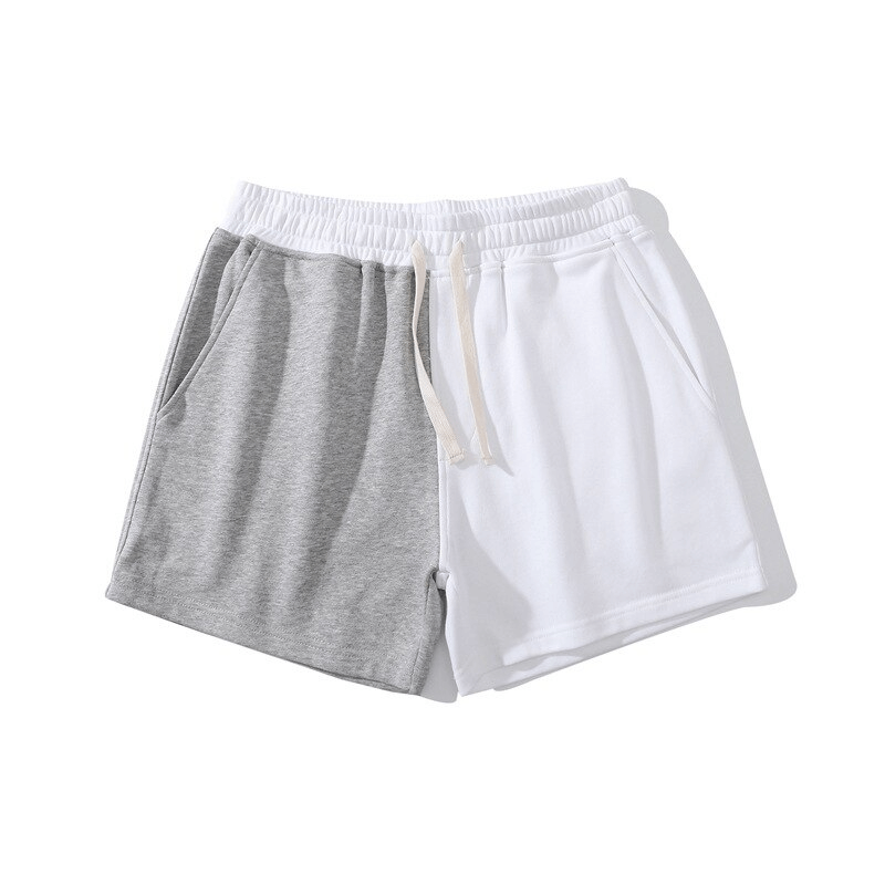 Men's fashion elastic waist two-color cotton shorts with drawstring, patchwork design, and pockets for comfort and style - SF1394